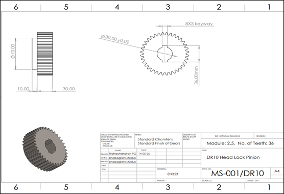 DR10 Head Lock Pinion CAD drawing