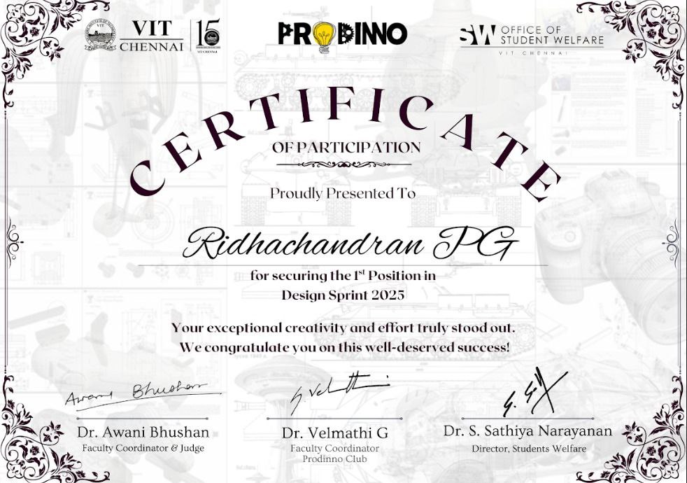 VIT Design Sprint Certificate